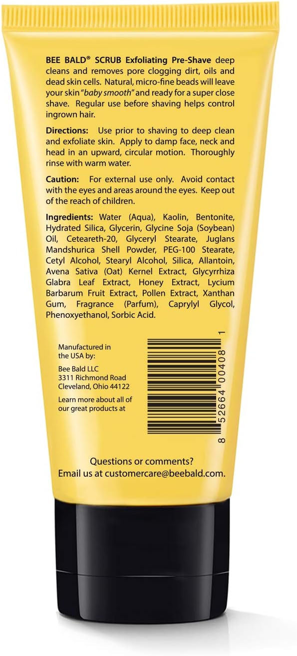 Bee Bald SCRUB Exfoliating Pre-Shave deep cleans and removes pore clogging dirt, oil and dry, flaky skin - Image 3