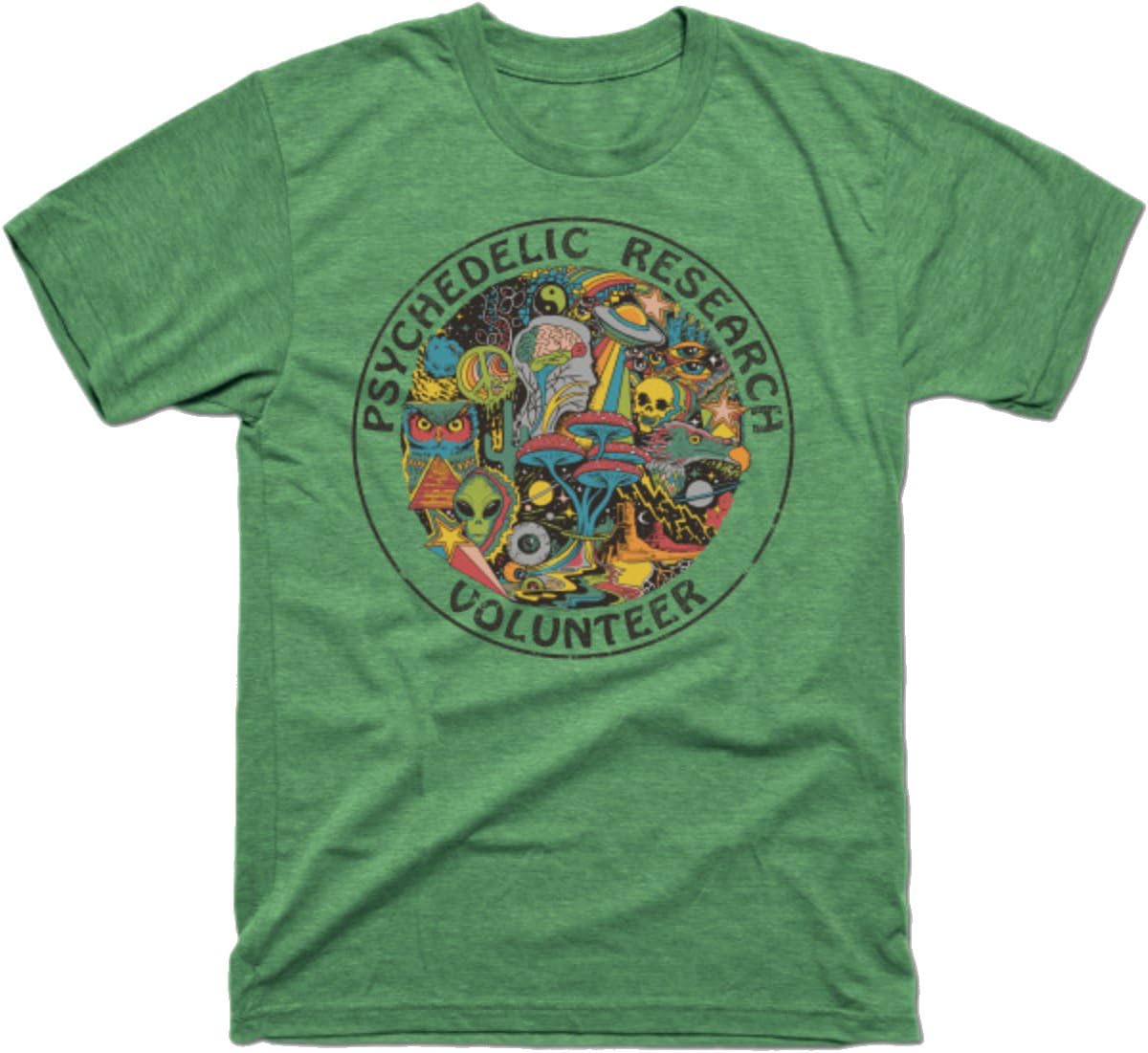 GUOHENG Men's Psychedelic Research Volunteer Funny Tshirt Vintage Green Large