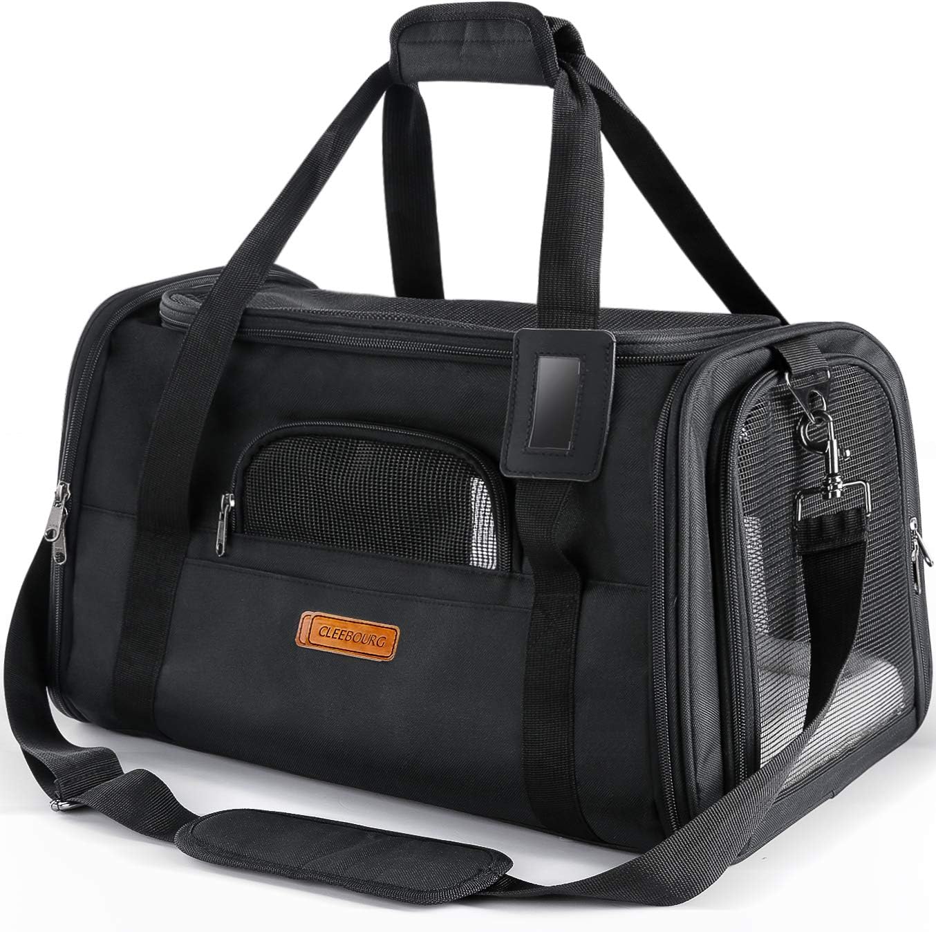 CLEEBOURG Pet Carrier Cat Carriers, Airline Approved Travel Pet Bag, Collapsible Soft-Sided Dog Kennel with Reflective Side Strip, Mesh Window and Escape-Proof Buckle, Best for Small Medium Cats Dogs : Pet Supplies