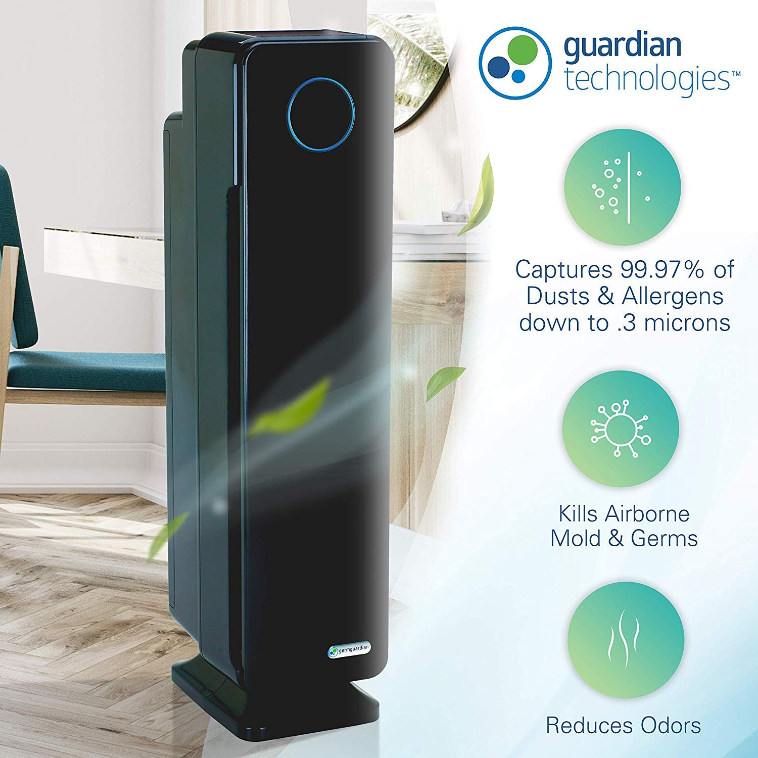 Germ Guardian Air Purifier for Large Rooms, True HEPA Filter for
