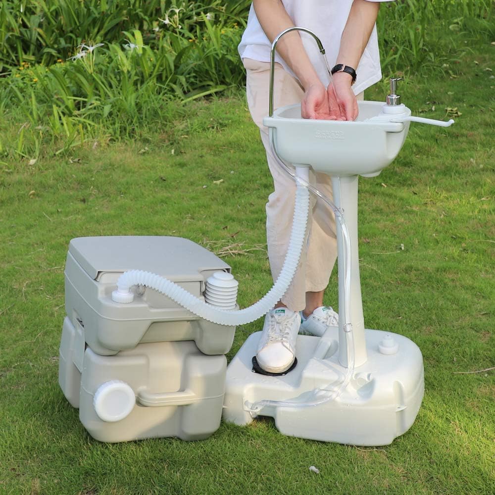 Wash Sink Camping Outdoor Sink with Portable Toilet Flush Wastewater Recycled Hand Wash Basin Stand Perfect for Outdoor Events