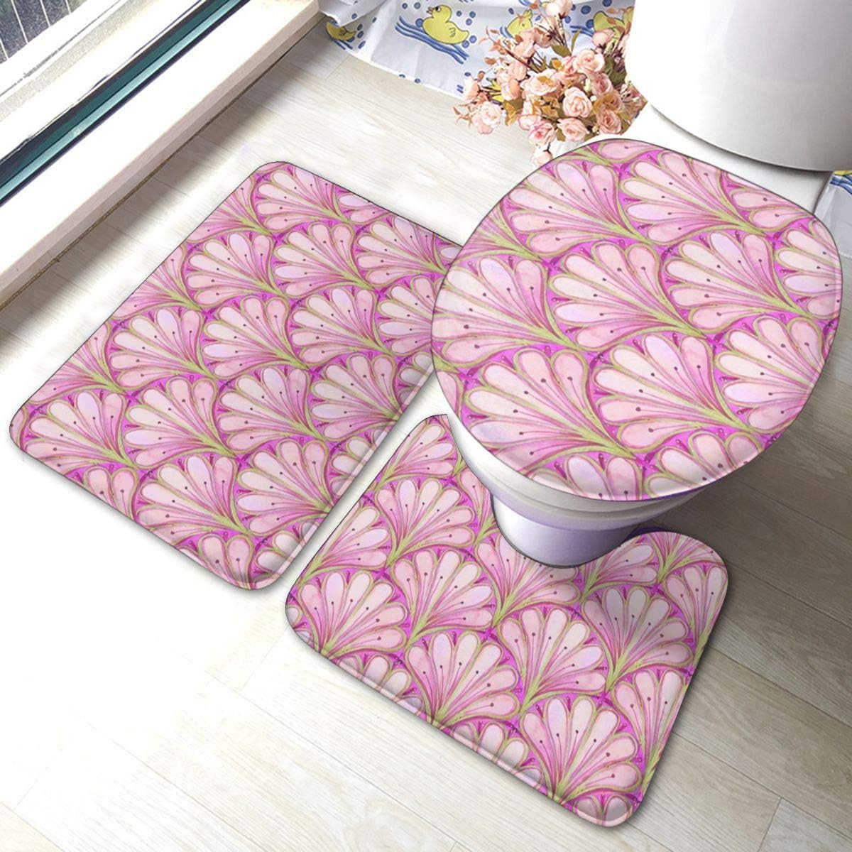 Uliykon Badezimmerteppich-Set, Art-Deco-Muster, Rosa, gewellt, Aquarell