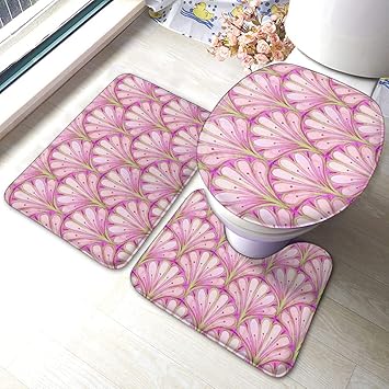 Uliykon Badezimmerteppich-Set, Art-Deco-Muster, Rosa, gewellt, Aquarell