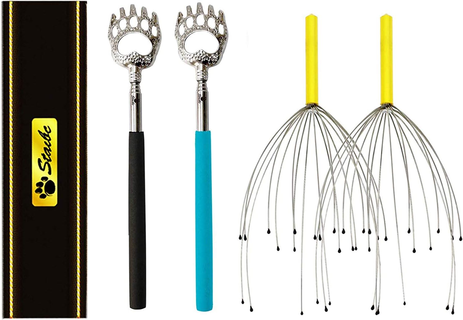 StaiBC Telescopic Back Scratcher (2 Pack) and Scalp Massagers(2Pack, Gold) Head Massager Scalp Scratcher for Head Body Relaxing: Health & Personal Care