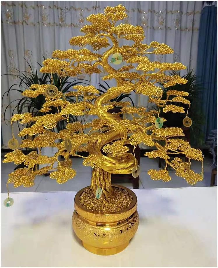 XCJ Lucky Tree Feng Shui Bonsai Feng Shui Citrine/Yellow Money Tree in A Money Bag for Wealth Luck Artificial Plant Desk Ornament