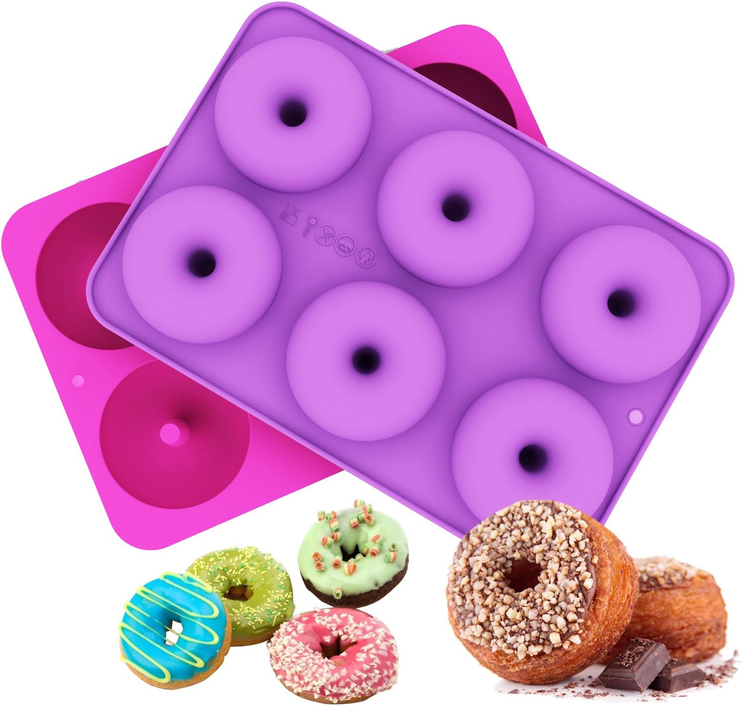 Ozera 2-Pack Donut Baking Pan, Non-Stick Donut Mold, Silicone Baking Molds for Donuts, Easy to Bake Full Size Perfect Shaped Doughnuts
