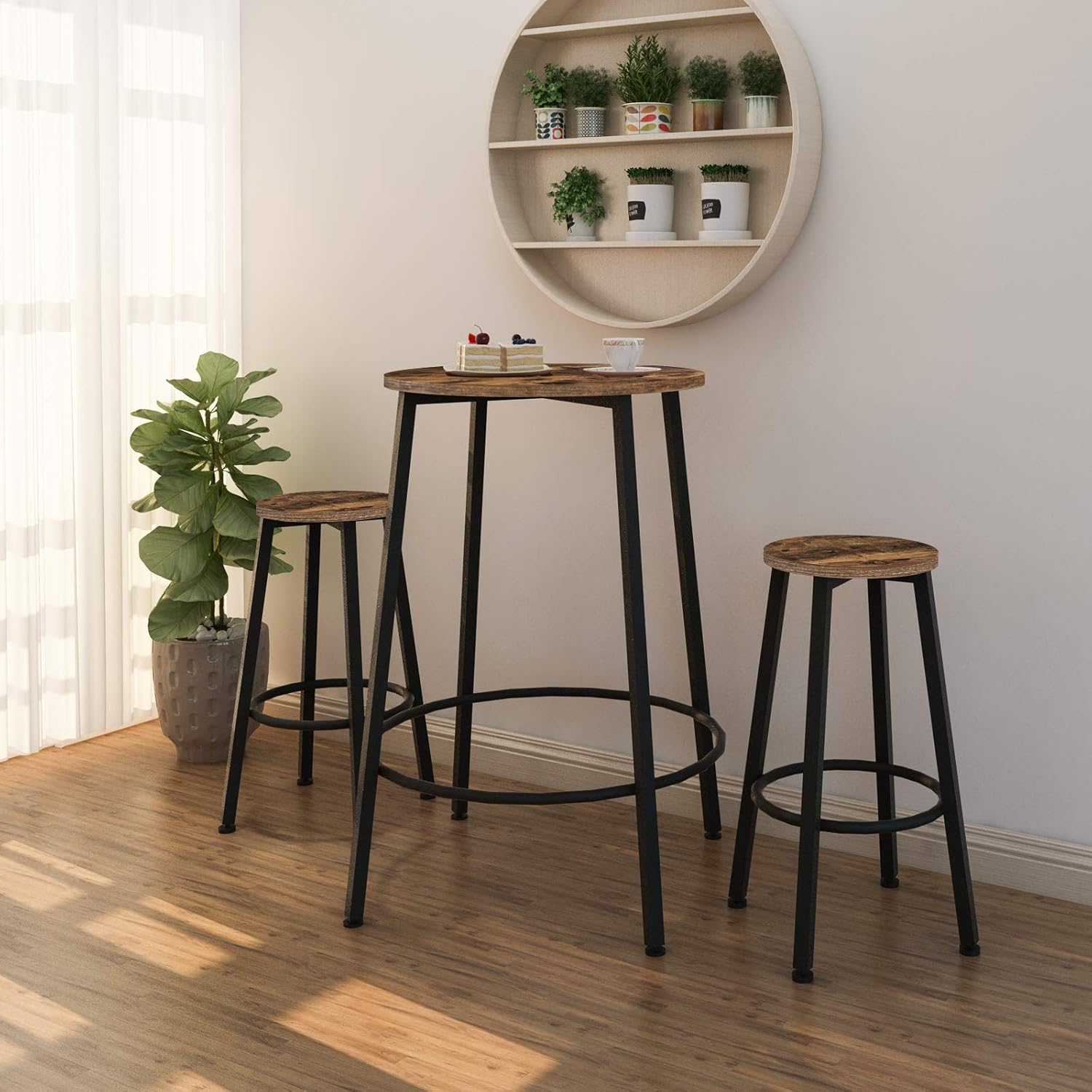 HOOBRO Bar Table, Round Pub Table, 36.2” High Breakfast Table, Computer Desk, Metal Frame with Adjustable Feet for Dining Room, Kitchen, Living Room, Easy Assembly, Rustic Brown BF59BT01: Home & Kitchen