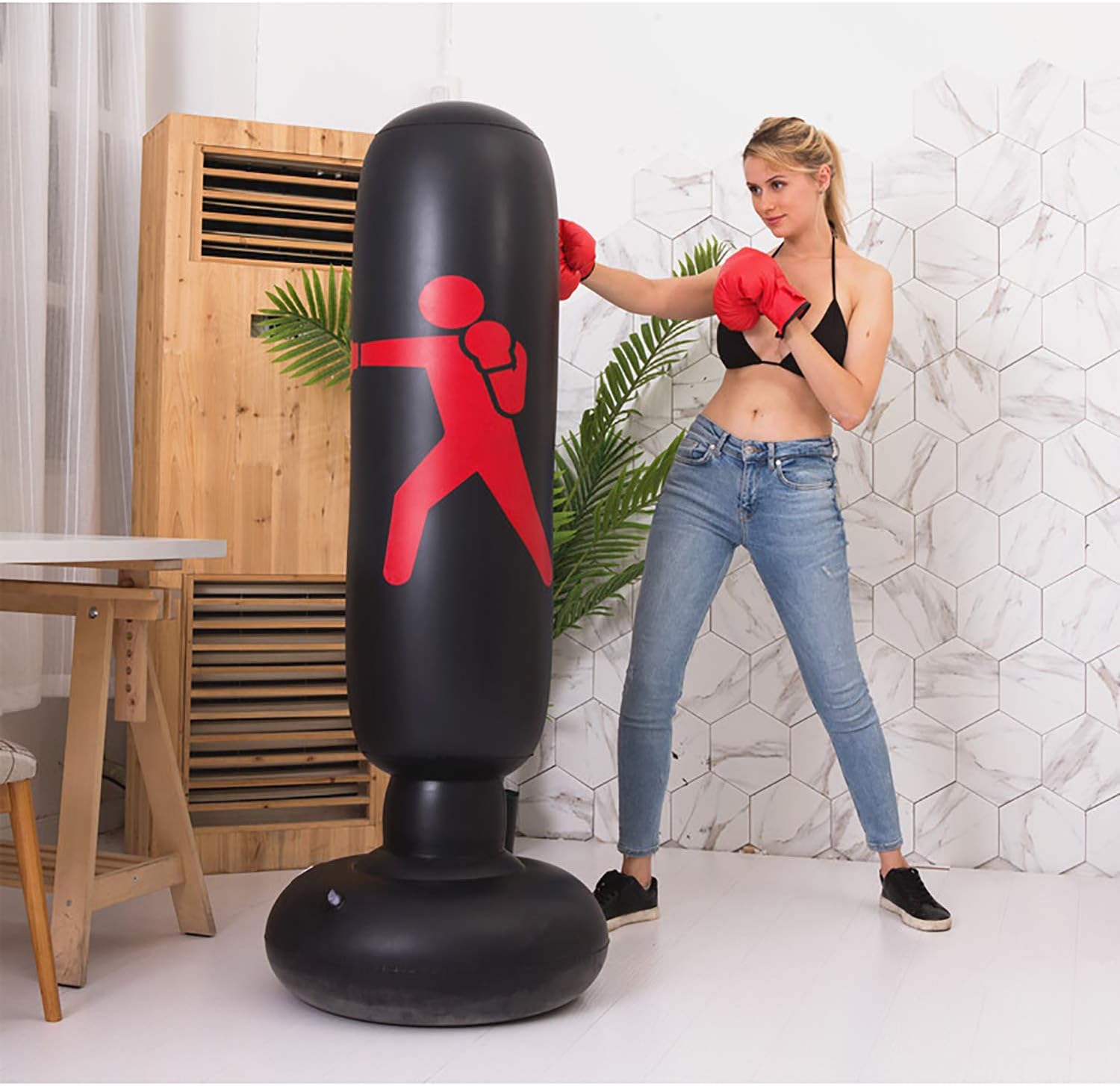 BOOMGROO Inflatable Punching Body Bag with Stand, Boxing Bag Toy Boxing Stand Heavy Bag Stand Strength Enhancer Boxing Toy for Kids Youth Teenager Junior & Adults Boom Boom Boxing