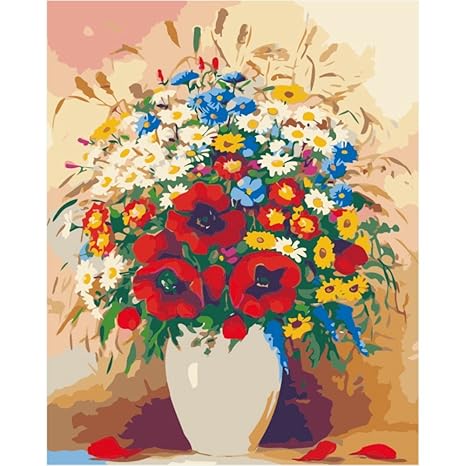 Adarl Diy Painting Paint By Numbers Kit For Adult Vase Flower