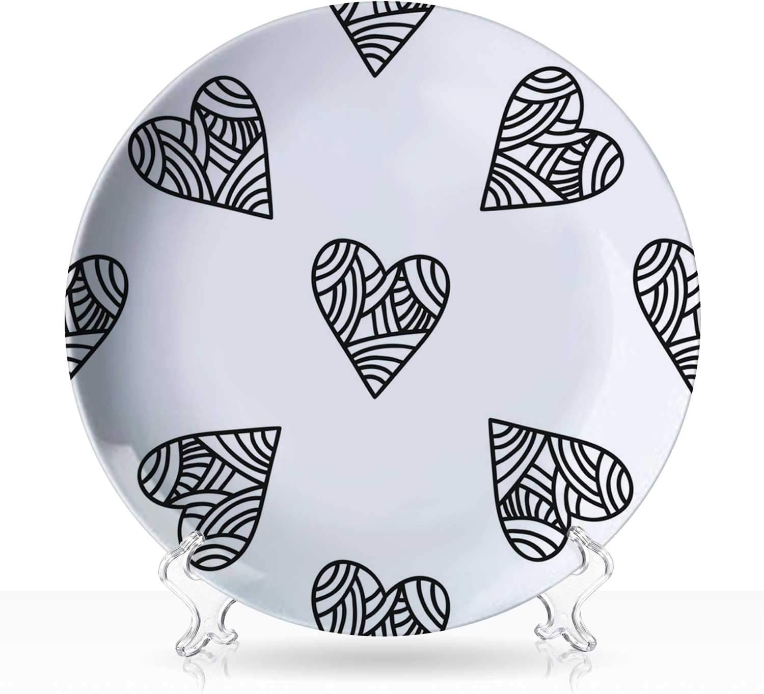 DColorfulrative hearts,Modern Ceramic Decorative Plate Black and white