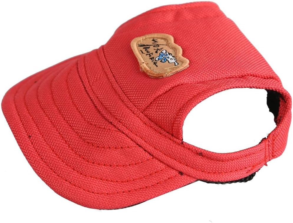 Kung Fu Dog Fashion Solid Red Canvas Pet Dog Cat Sports Baseball Hat Sun Cap with Ear Holes Only for Small Dogs