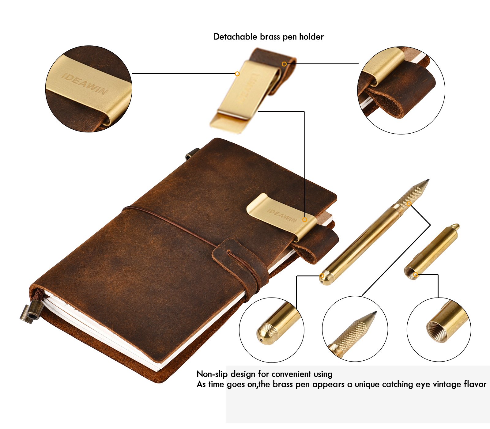 IDEAWIN Handmade Refillable Leather Journal Antique Writing Notebook Genuine Leather Refillable Diary for Men Women Writing, Drawing, Sketching