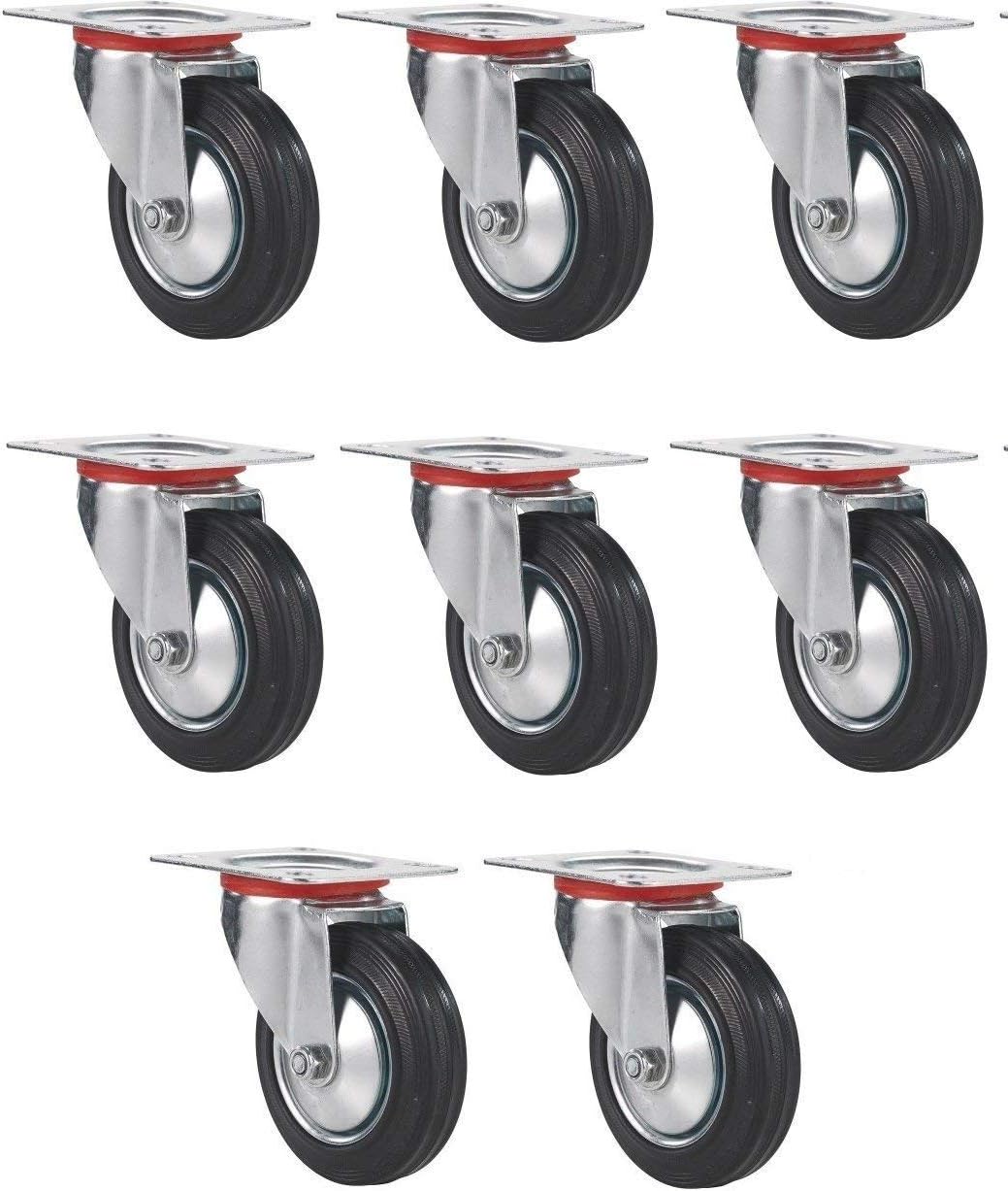 8 Pack 3" Swivel Caster Wheels Rubber Base with Top Plate & Bearing Heavy Duty (8 Pack - no Brake)