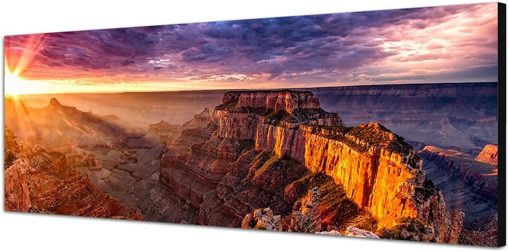 Canvas Wall Art Pictures as a panorama in 150 x 50 cm Rock Schlucht Stones Sunrise