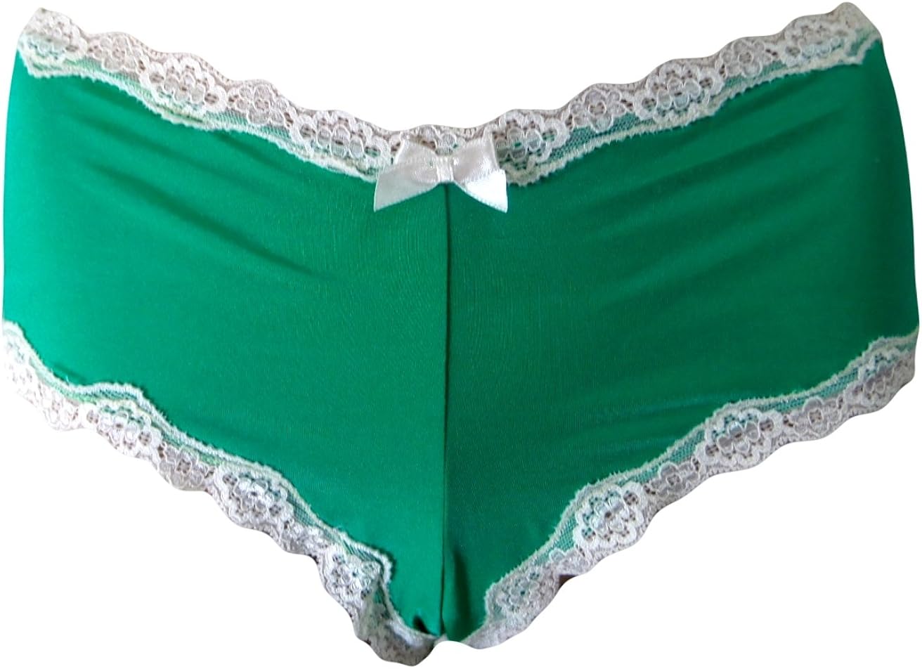 2 PAIR PACK Womens C&A Emerald Green Satin Lace Trim Knickers Shorts