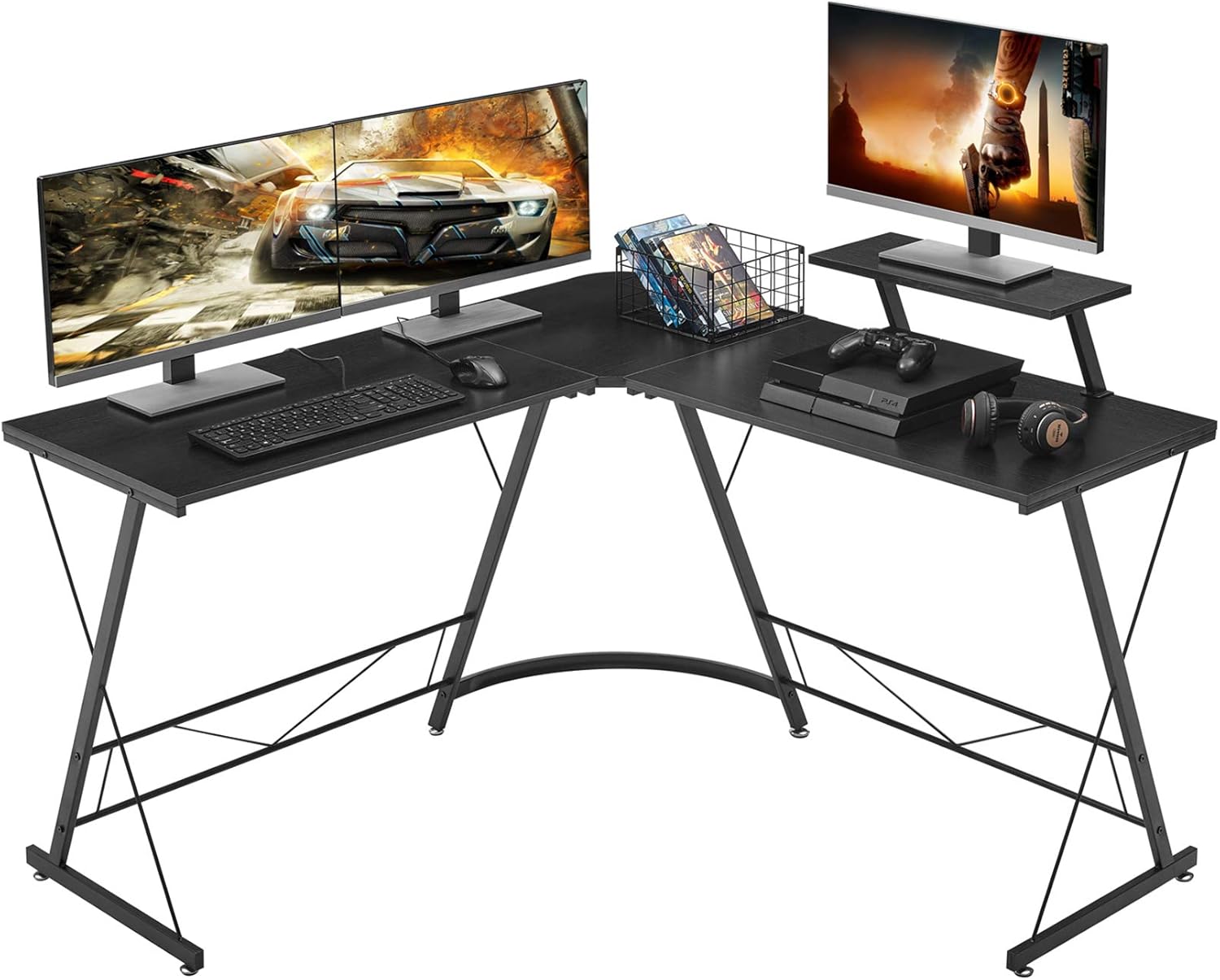 Mr IRONSTONE L-Shaped Desk 50.8" Computer Corner Desk, Home Gaming Desk, Office Writing Workstation with Large Monitor Stand, Space-Saving, Easy to Assemble, Black: Furniture & Decor