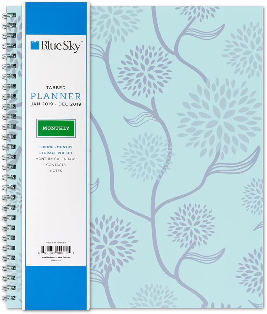 Blue Sky 2019 Monthly Planner, Flexible Cover, Twin-Wire Binding, 8" x 10", Rue Du Flore