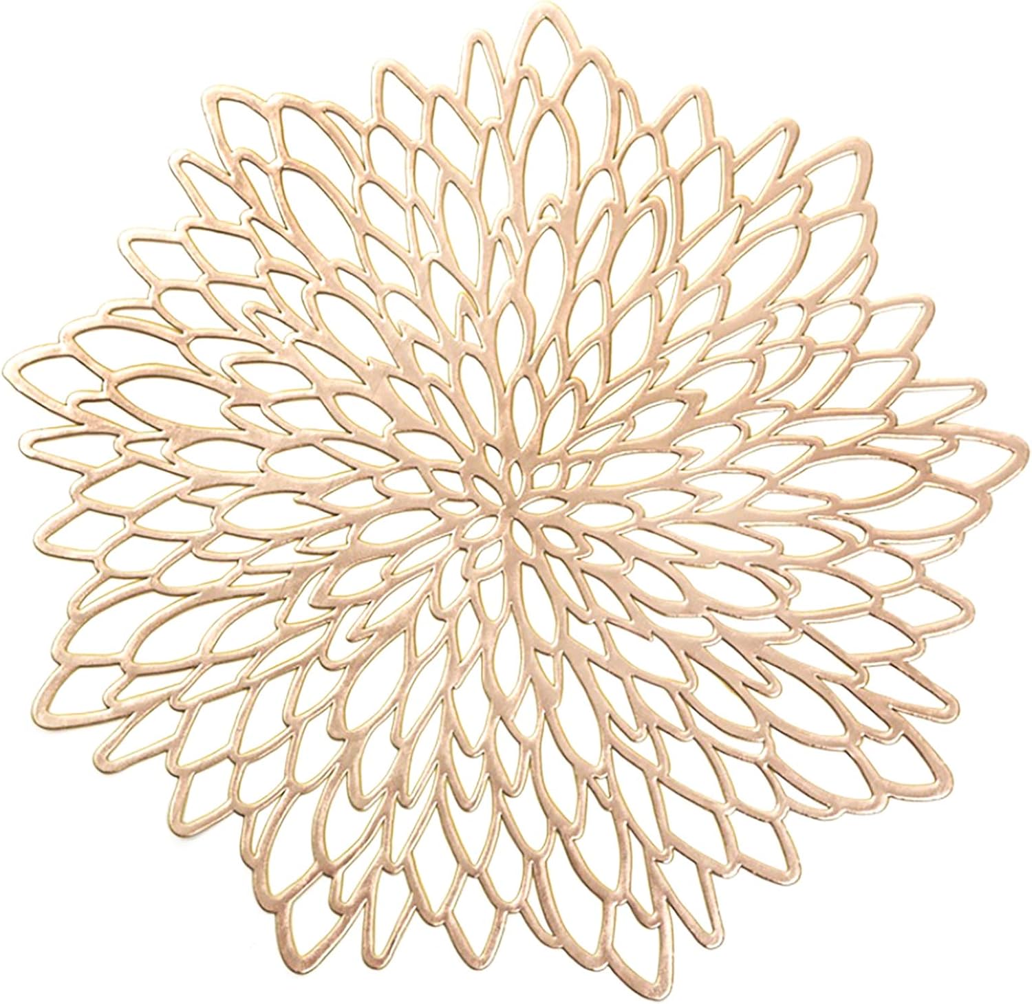 HEYOMART PVC Placemats Sets of 6 Round Leaf Place Mats Washable Heat Resistant Vinyl Table Mats for Morden Kitchen Dining Table Wedding Accent Centerpiece Placemat