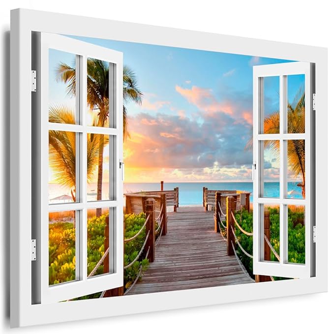 BOIKAL XXL85-5 Fensterblick Leinwand bild 3D Illusion - FERTIG GERAHMTE BILDER Kein POSTER ! ! Wandbild 100 x 80 cm Weiß ! Fa