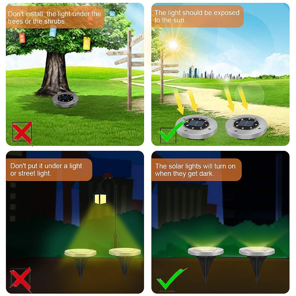 4 Pack Bodenleuchten Solarleuchte außen, Edelstahl Wasserdicht led beleuchtung Garten Außenleuchte, LED Solar Path Lights Garten Landschaft Beleuchtung für Pathway Yard Auffahrt Rasen