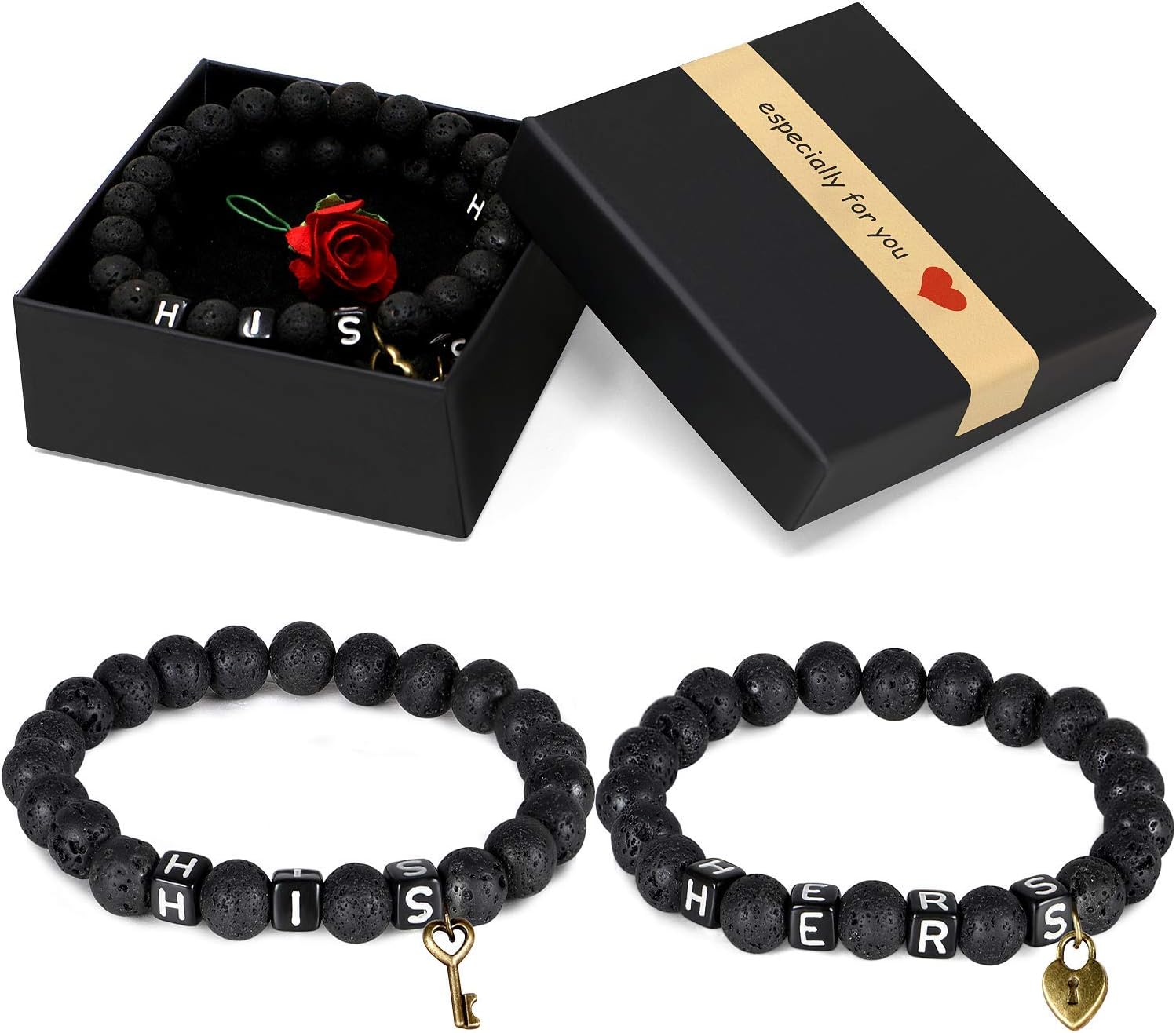 Qunan Couples Bracelets His and Hers Bracelet Gift 8mm Beads Matching Long Distance Relationships Bracelets (Elastic His Hers Bracelets)