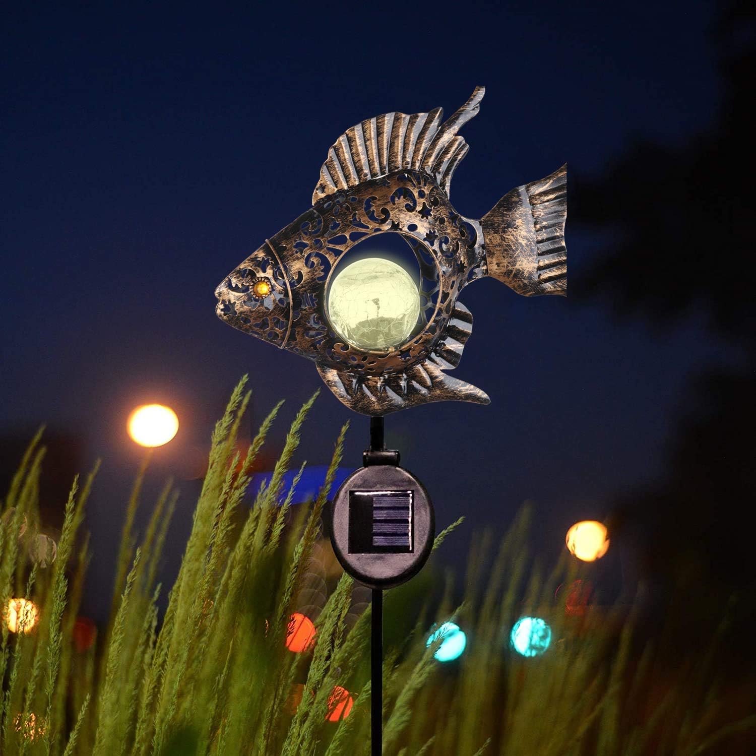 Solar Outdoor Pathway Lights Garden Decoration Outdoor Lights,Metal Fish Led Garden Lights Solar Powered Waterproof