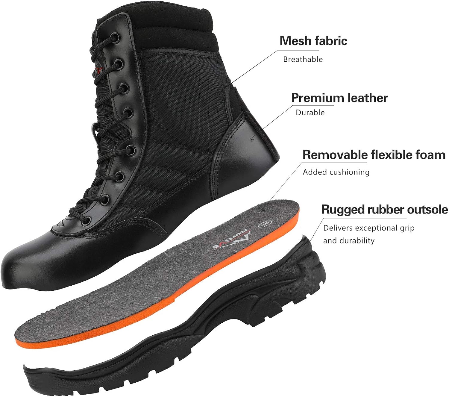 NORTIV 8 Men's Military Tactical Work Boots Side Zipper Leather Motorcycle Combat Bootie: Shoes
