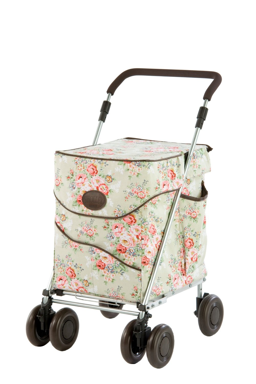 Sholley® Deluxe Foldable Shopping Trolley 'Pale Floral', Grocery Cart