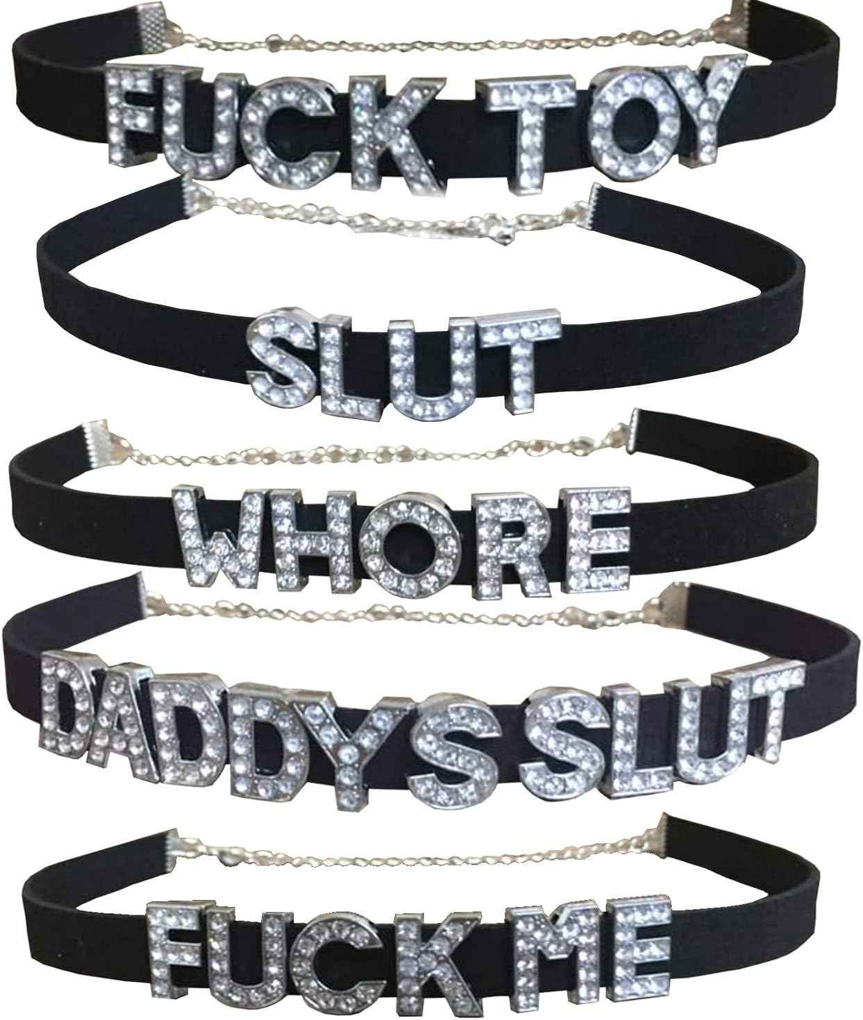 5 Pack Choker Necklaces - Sexy Daddy's Little Slut Whore FCK Toy Submissive Collar Accessory Kawaii DDLG