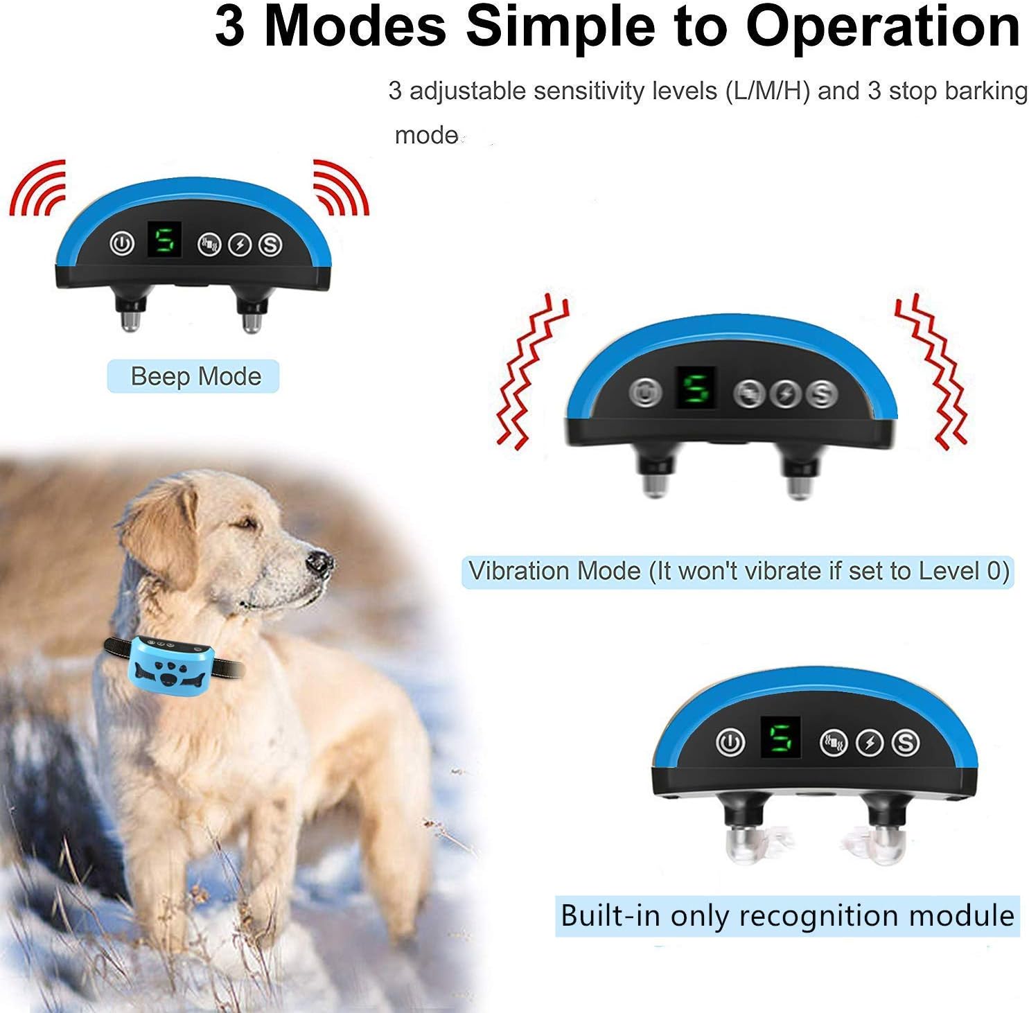 Bark Collars Dog Barking Control Training Collar (Blue) : Pet Supplies