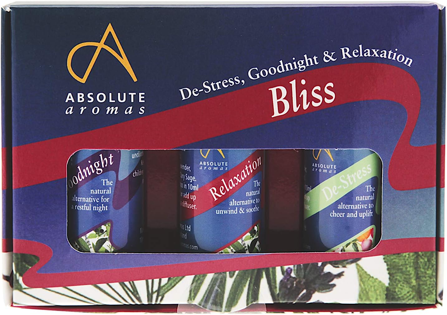 Absolute Aromas Bliss Essential Oils Blend Set - 3 x 10ml Pack of Aromatherapy Blend Oils - De-Stress, Goodnight and Relaxation