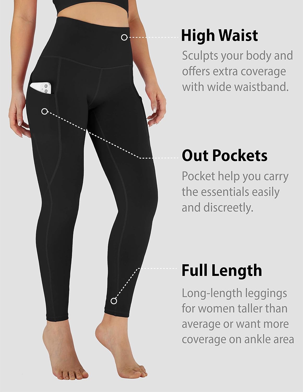 ODODOS Women's High Waisted Yoga Leggings with Pocket, Workout Sports Running Athletic Pants with Pocket: Clothing