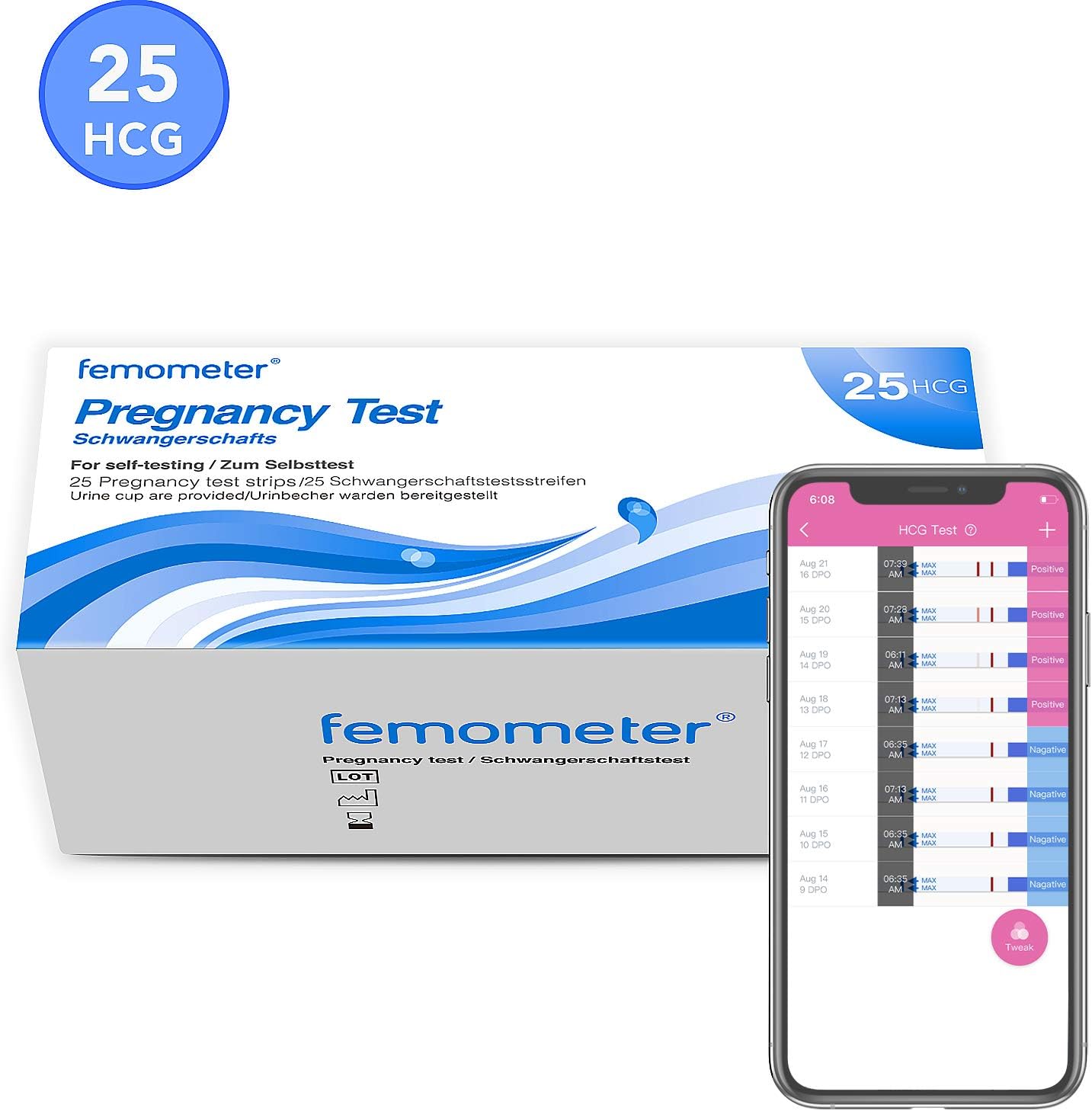 Femometer 25 x Test di gravidanza, Ultrasensibili Precoce Accurato