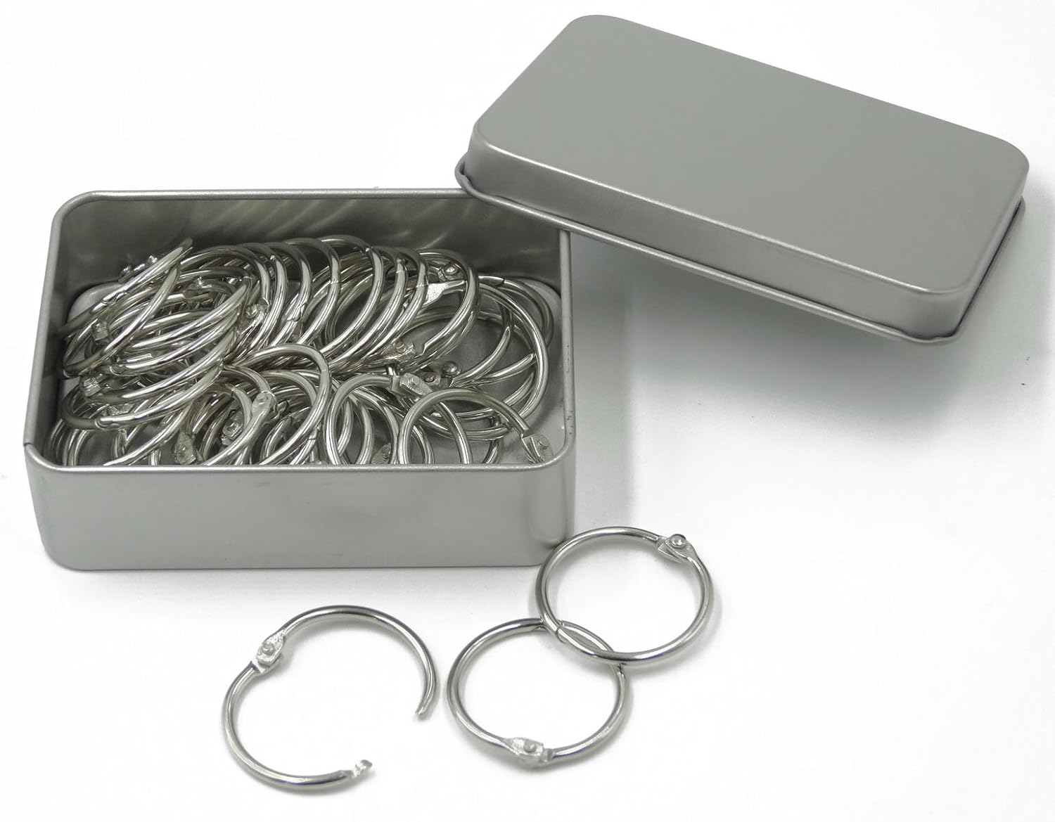 Shapenty 1 Inch Diameter Nickel Plated Metal Paper Book Loose Leaf Binder Ring Keychain Key Ring, 50PCS/Box