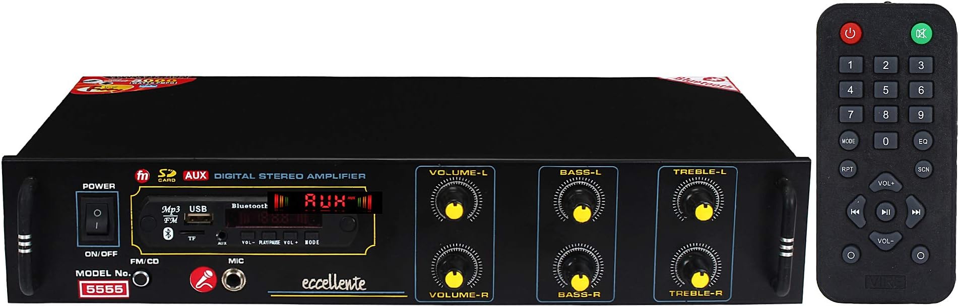 Eccellente Music Amplifier with Bluetooth, FM, AX Line, USB_Connect with Laptop, Tablet, Mobile, TV_4 Transformer_Connect 4 Speakers