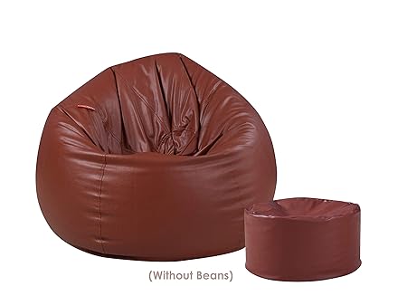 Couchette Combo XXL Bean Bag with Round Footrest, Brown (Without Fillers)