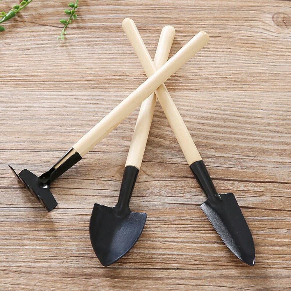 TRIXES 3 Piece Mini Garden Tool Set - Miniature Gardening Rake, Trowel and Shovel - For Seedlings, Bonsai, Succulents, Herbs, Terrariums and Planting - Wooden Handle Kit - Image 5