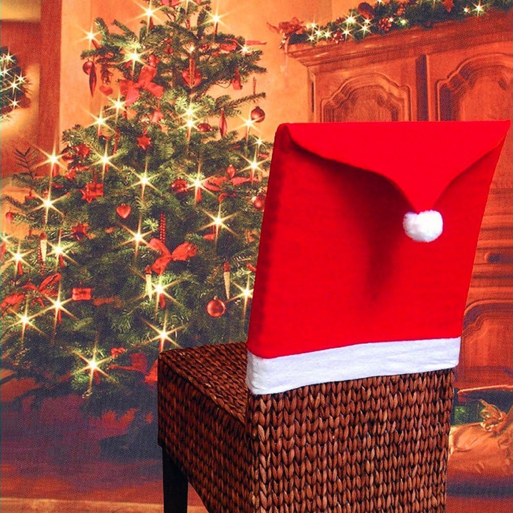 LOHOME 4-Pieces Christmas Chair Covers - Red Non-Woven Fabrics Santa Claus Hat Chair Back Covers for Xmas Decor: Kitchen & Dining