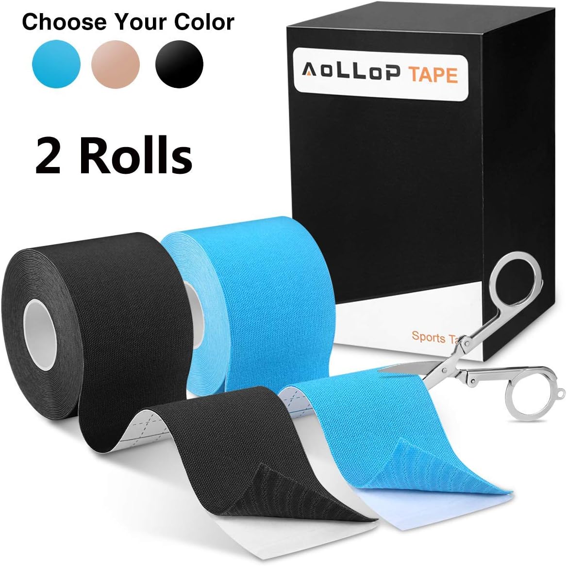 Kinesiology Tape, Aollop Premium Waterproof Sports Tape Physio Tape Muscle Tape Kinesiology Tapes for Pain Relief, Muscle & Joint Support, 16.4ft Uncut Roll Latex Free Elastic Therapeutic Tape