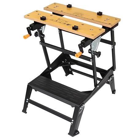 TIMBERTECH Werkbank Werktisch Arbeitstisch Spanntisch mit Einstellbarer Arbeitsplatte mit Pulverbeschichtung platzsparend