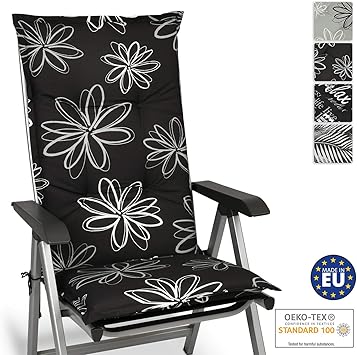 Beautissu Flores Sitzkissen Hochlehner Auflage Fur Gartenstuhl Sitzpolster 120x50 Cm Polsterauflage Uv Lichtecht Stuhlauflage Schwarz Mit Blumen Amazon De Kuche Haushalt