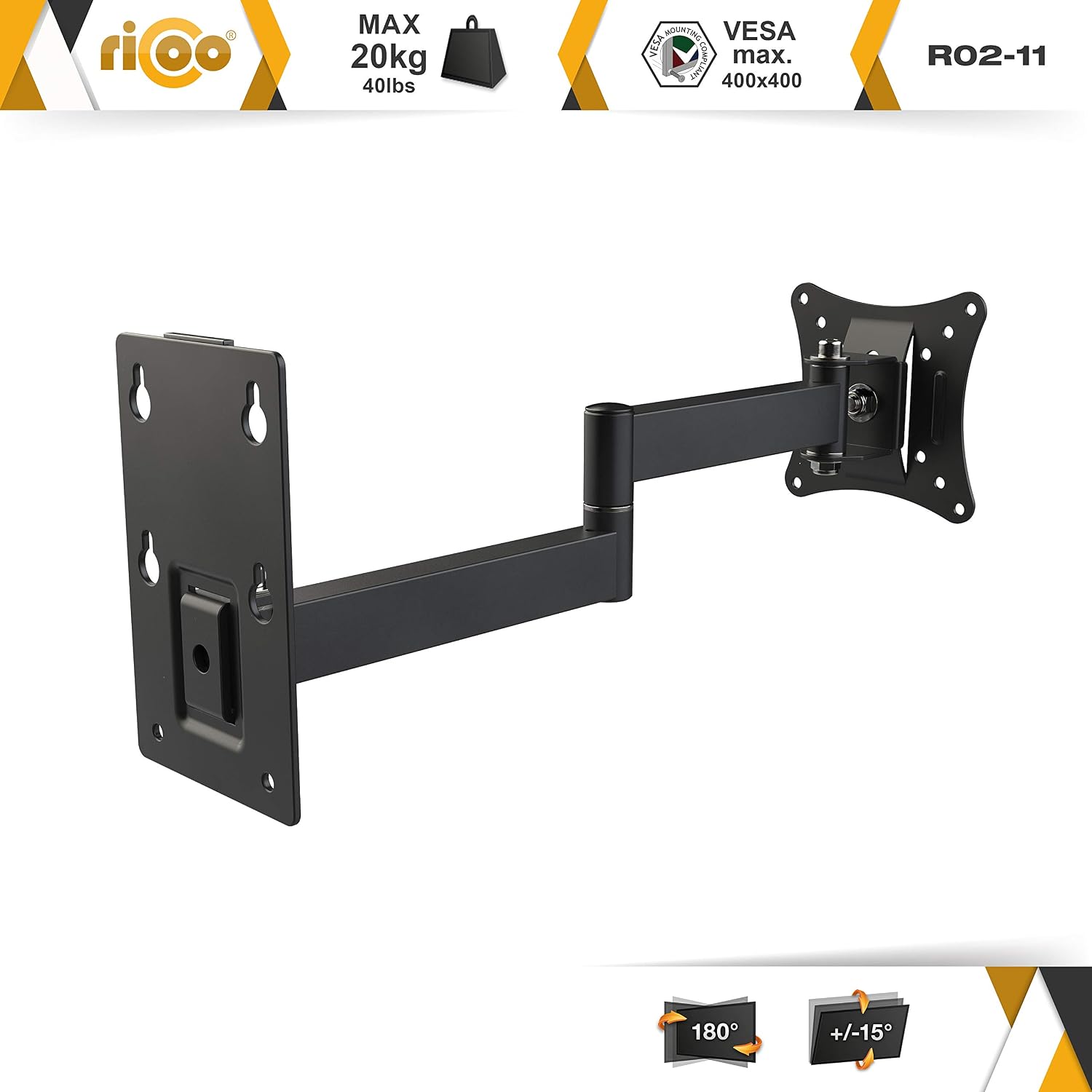 RICOO Monitor Mount Tilt Swivel approx 13-29 Inch for LED LCD Curved and Flatscreens R02-11 TV Wall Bracket Universal for VESA 50x50-100x100 - Image 3