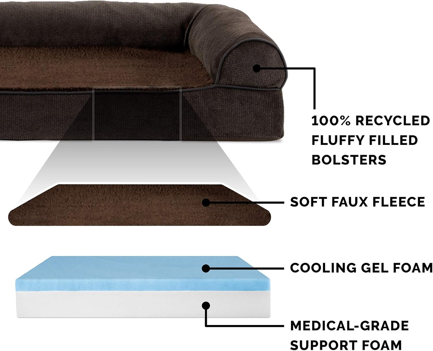 Furhaven Pet Dog Bed - Cooling Gel Memory Foam Faux Fleece and Chenille Soft Woven Traditional Sofa-Style Living Room Couch Pet Bed with Removable Cover for Dogs and Cats, Coffee, Jumbo Plus : Pet Supplies
