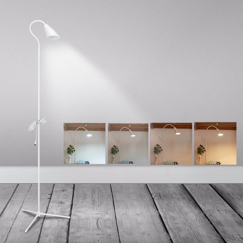 LED Floor Lamp Standing Reading Lamp, Dimmable Adjustable Gooseneck Desk Table Lamp (4 Color Temperatures, 8W, Floor Light for Living Room, Bedroom, Office) (Trumpet White)