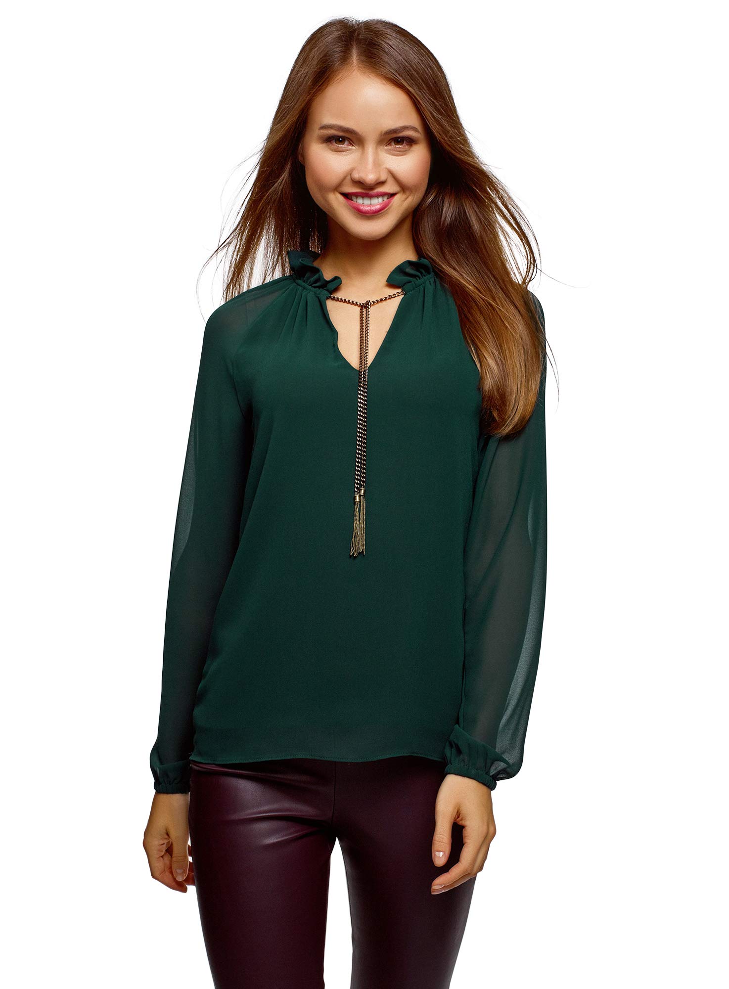 Women's Straight-Fit Blouse with Decorative Chains