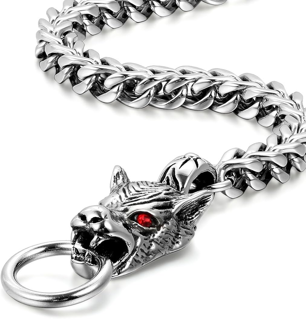 JewelryWe Gift for Dad Stainless Steel Mens Wolf Head Bracelet Vintage Gothic 8.7 Inches, Stainless Steel,Blue - Image 4