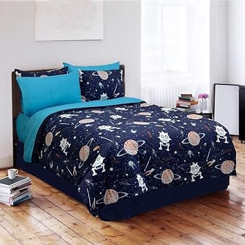 4 Piece Kids Sun Moon Stars Comforter Set Outer Space Galaxy