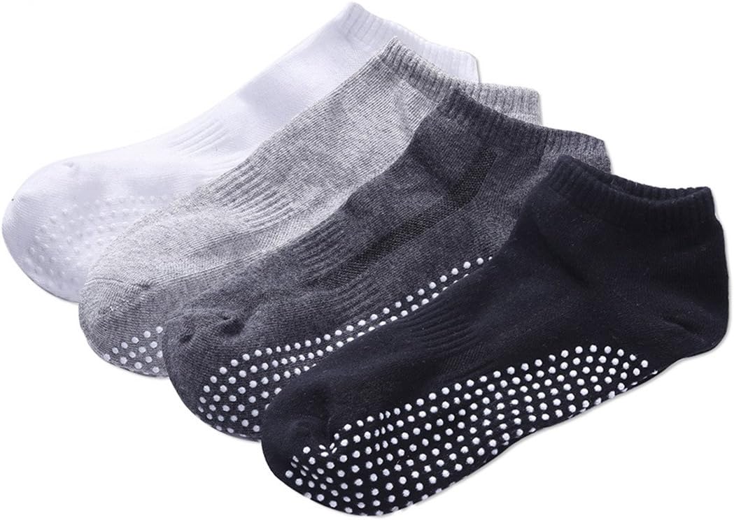 ZGJ Affe Men's 4 Pairs Non Slip Yoga Socks with Grips - 100% Cotton Low Cut Ankle Socks for Barre Yoga Pilates Gym Fitness