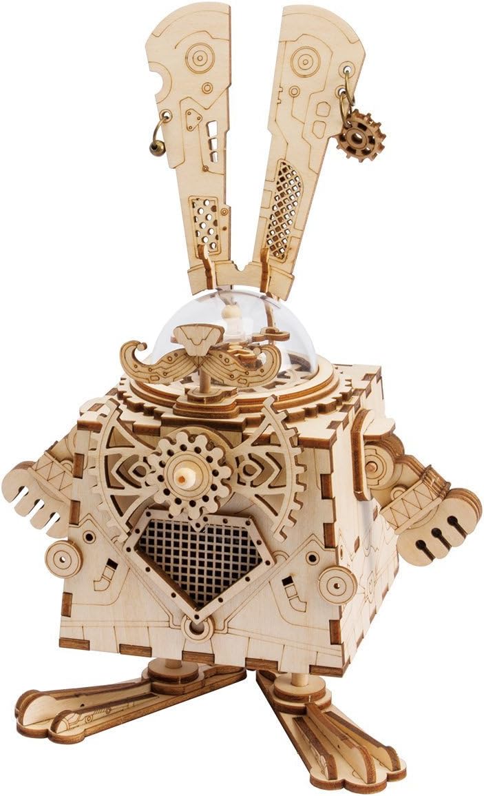 wooden robot music box