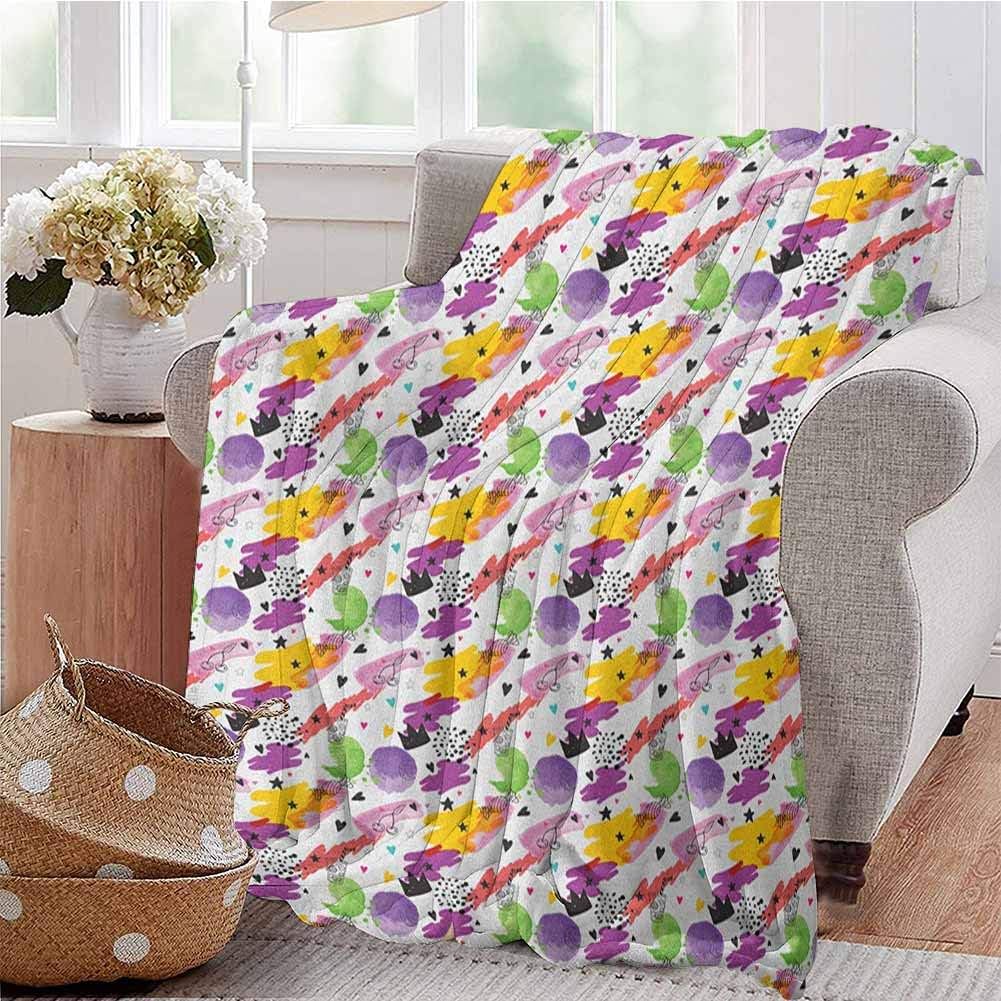 Luoiaax Pastel Bedding Microfiber Blanket Splash Art Style Doodling Pattern with Cocktails Crowns Candies Moon Stars Cherries Super Soft and Comfortable Luxury Bed Blanket W70 x L90 Inch Multicolor